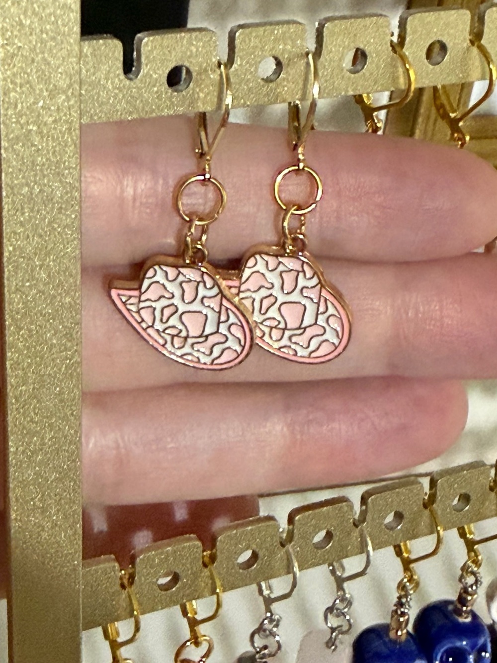 Gold-Plated Pink Cowgirl Hat Drop Earrings